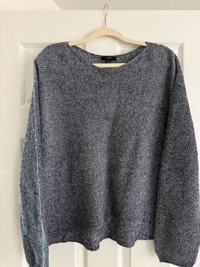 J. Crew Linen Cotton Navy Marled Boatneck Sweater